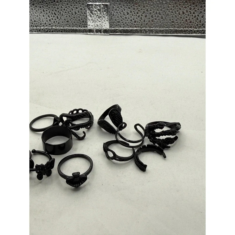 Goth Bat Spider Web Ring Set Punk Witchy Charm Jewelry‎